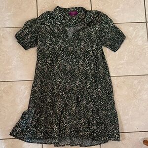 J. Crew Forest Green Mini Dress with Cream Floral Print